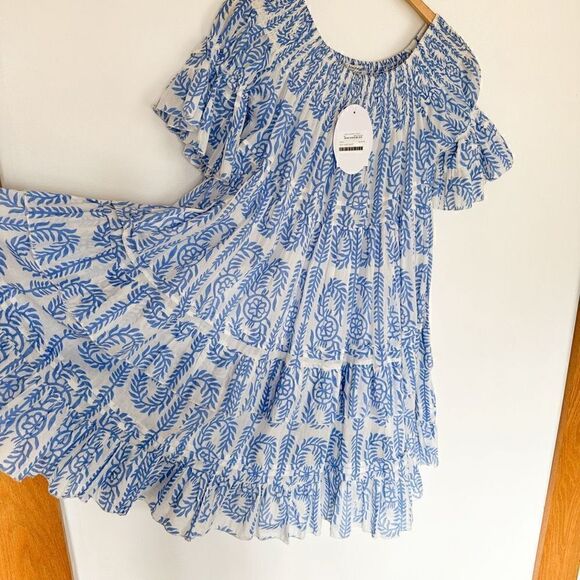 Vintage Ibiza Women’s Lightweight Cotton Blue and White Bobbin Off the Shoulder - Picture 11 of 12